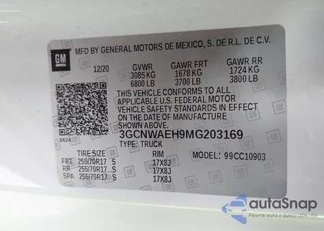 2021 Chevrolet Silverado 1500 2Wd Long Bed Wt из США, поврежденный, VIN 3GCNWAEH9MG203169